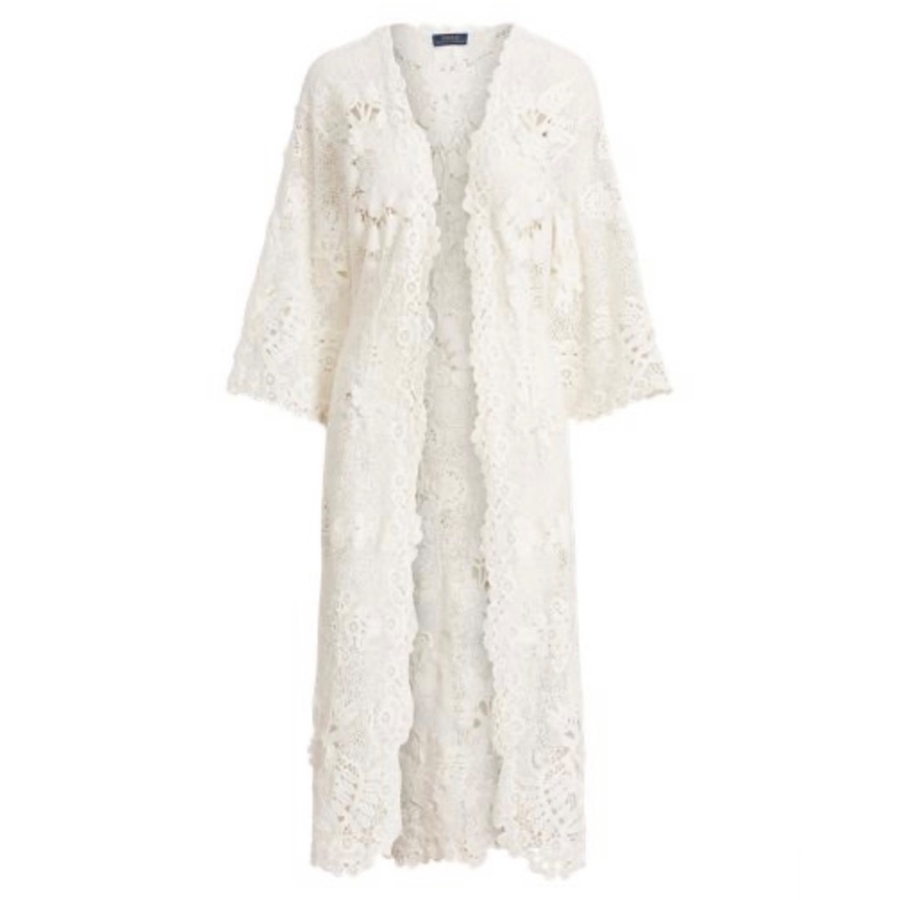 Polo Ralph Lauren Floral Lace Open-Front Duster Jacket, Size XS Bridal
